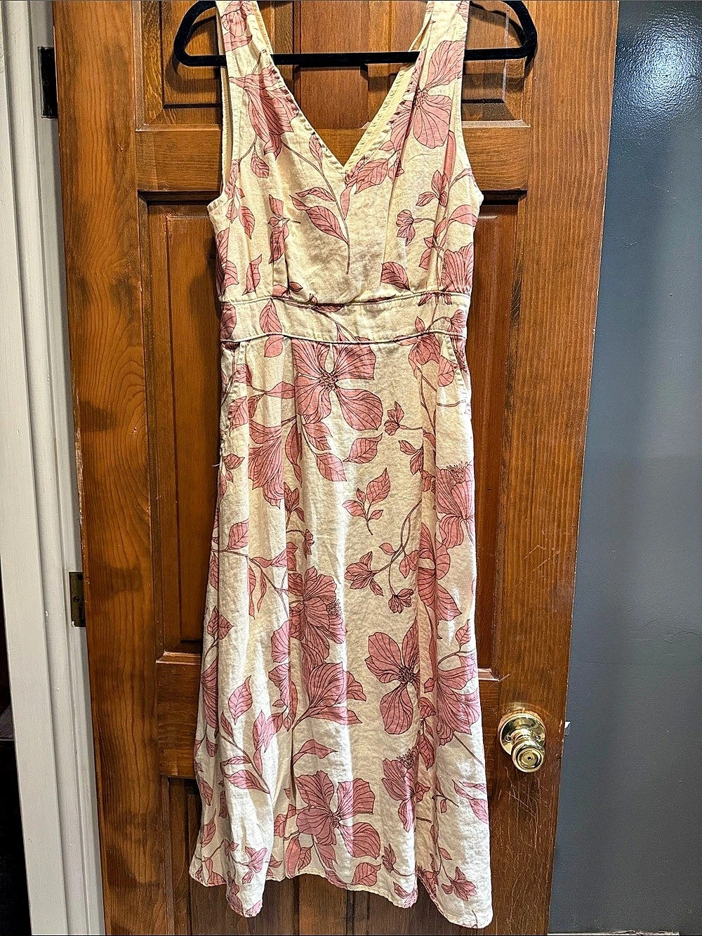 Cynthia Rowley Pink Floral Linen Blend Midi Dress Size Small